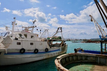 Sciacca, Sicily, Italy, 24.03.2018. Fishing boats in harbor of Sciacca.