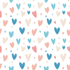 Hand drawn doodle hearts seamless pattern. Valentine's day heart illustrations. Vector illustration