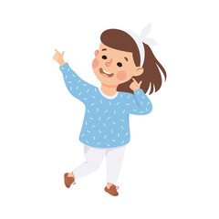 Funny Girl with Hair Band Pointing at Something with Extending Hand and Index Finger Vector Illustration