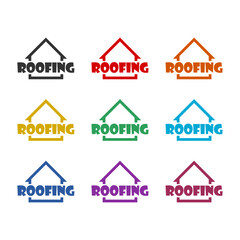 Roofing icon isolated on white background, color set