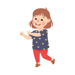 Funny Girl Pointing at Something with Extending Hand and Index Finger Vector Illustration