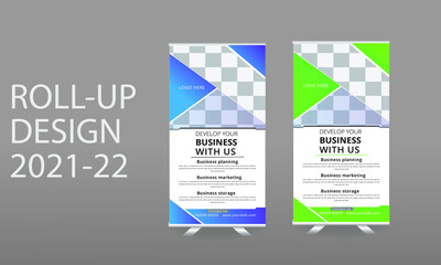 Business Roll Up Banner stand, polygon background,Construction roll up banner design templates set
