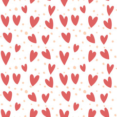 Hand drawn doodle hearts seamless pattern. Valentine's day heart illustrations. Vector illustration