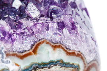 Amethyst Crystal Druse  macro mineral on white background
