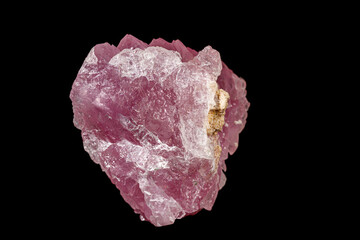 Macro pink quartz mineral stone on black background