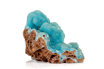 Macro pink Smithsonite mineral stone on microcline on white background