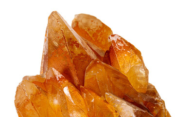 Macro stone calcite mineral on white background