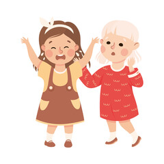 Little Girl Supporting and Comforting Crying Friend Vector Illustration