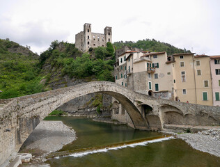 Fototapeta na wymiar Ponte Vecchio di Dolceacqua, Bridge at Dolceaqua, Liguria, Italy.