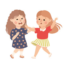 Little Girl Supporting and Comforting Crying Friend Vector Illustration