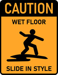 Caution graphics sign rectangular portrait wet floor slide in style