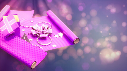 purple gift decoration and present on bright background - abstract 3D illustration