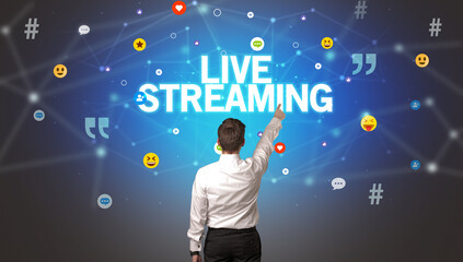 Rear view of a businessman, social media concept