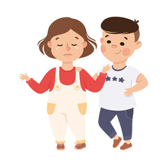 Fototapeta premium Little Boy Supporting and Comforting Crying Girl Vector Illustration