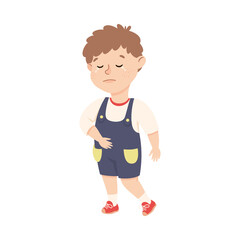 Little Boy Standing and Crying Feeling Sad Vector Illustration