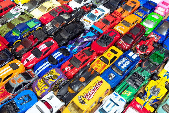 Lots of Hot Wheels toy cars. Multi-colored toy cars from Mattel