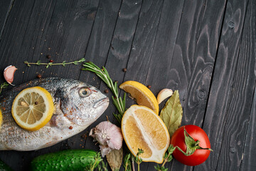 fish on wooden board ingredients lemon fresh food sea food