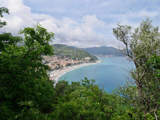 Aerial view of Noli and Noli beach, Liguria, Italy.