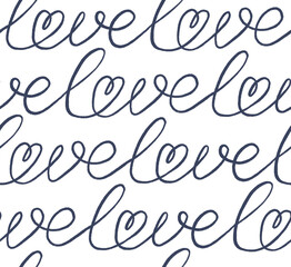 Seamless pattern of words love with hearts for gift paper. Pattern for valentine's day.