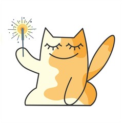 Cute ginger cat icon. Scribble. Minimalistic tricolor kitten with sparkler. Isolated flat vector illustration. Linear art of abstract cats for design of clothes, bags, glass, book covers, murals.