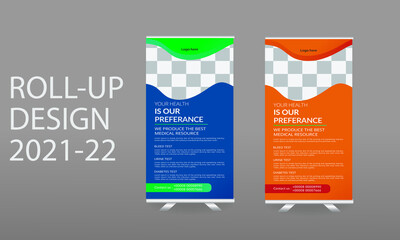 Business Roll Up Banner stand, polygon background,Construction roll up banner design templates set,Medical roll up banner design