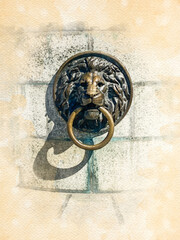 Watercolor pattern of lion barelief colorful illustration