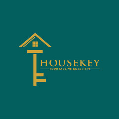 Elegant Key House Logo Design, Real Estate Logo Icon Symbol Design Vector Template.