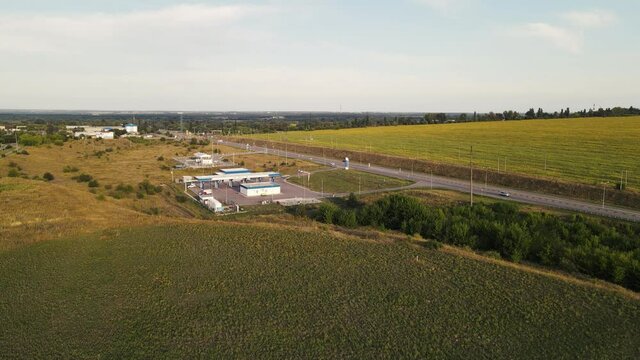 gas station standing in the field. 4k drone footage.