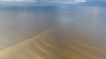 Aerial view to the autumn colored  shallow and sandy  coastal zone of the Lake Peipsi, in Varnja, Estonia. It is the 4th largest lake in Europe