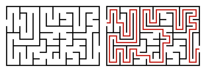 Abstract maze. Find right way. Isolated simple square maze black line on white background. Vector illustration.