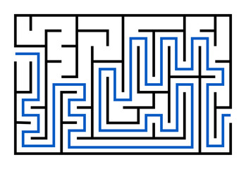 Abstract maze. Find right way. Isolated simple square maze black line on white background. Vector illustration.