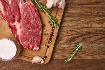 meat fresh product ingredients cooking kitchen wooden table
