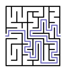 Abstract maze. Find right way. Isolated simple square maze black line on white background. Vector illustration.