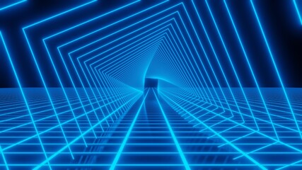 3D Render, Blue Neon Stripes Abstract Background