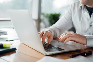 The company's finances for the year. Working with documents online. Marker report in the office workplace.