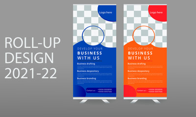 Business Roll Up Banner stand, polygon background, templates set,editable roll up banner vector template.