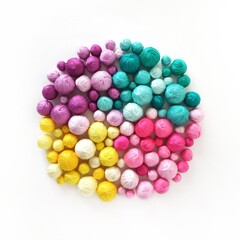 White background. Colored thread, balls of yarn.