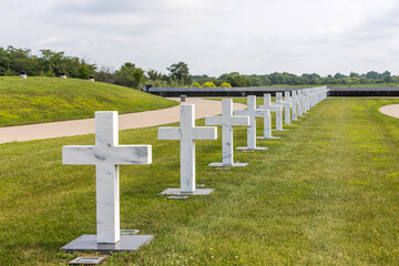 Stone cross graves of American soldiers at Welcome Home Soldier Monument in Albia, Iowa