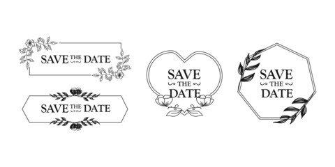 Fototapeta na wymiar Set of hand drawn save the date wedding frame design
