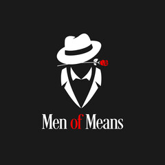 A man with suit, hat and rose, Awesome man logo inspiration, mysterious man