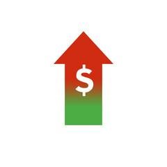 green to red arrow and dollar sign on white background