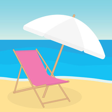 sun bed and umbrella on the beach- vector illustration