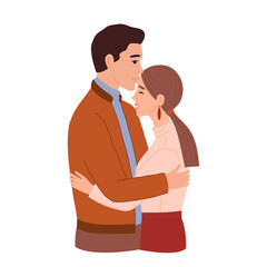 Pair of man and woman in love. Cute young couple hugging or cuddling.