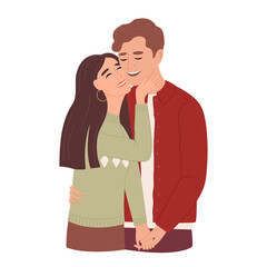 Pair of man and woman in love. Cute young couple hugging or cuddling.