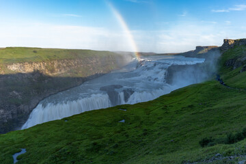 Fototapeta premium Beautiful cinematic aerial view of Iceland Gullfoss waterfall in the Golden Circule
