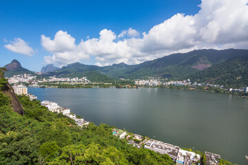 View of Lagoa Rodrigo de Freitas (Rodrigo de Freitas Lagoon) from a viewpoint at Parque da Catacumba - Rio de Janeiro, Brazil
