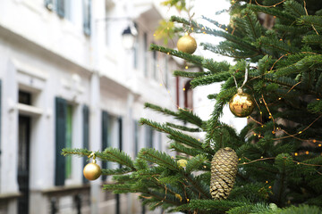navidad árbol adornos dorados merry christmas calle francia país vasco francés 4M0A9453-as21