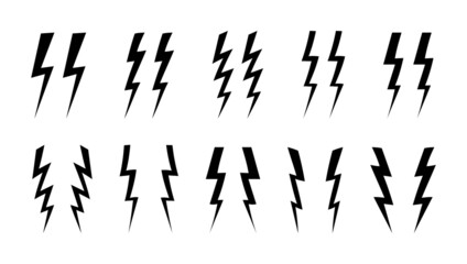 Hand-drawn brackets thunderbolt. Set of silhouettes of lightning brackets black on white. Lightning bolt, flash frame symbol for text. Vector illustration of isolated silhouettes of parenthesis.