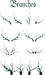 Tree branches silhouette vector set