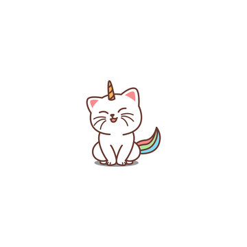 Cute unicorn cat cartoon, vector illustration